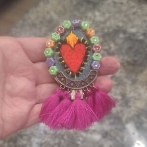 Colorful Heart Embroidered Beaded Tiny Art with Tassels